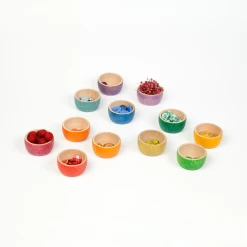 Grapat 12 Rainbow Coloured Bowls - Wooden Toys -Playworld Shop Art 16 138 MG 0158B Joguines Grapat