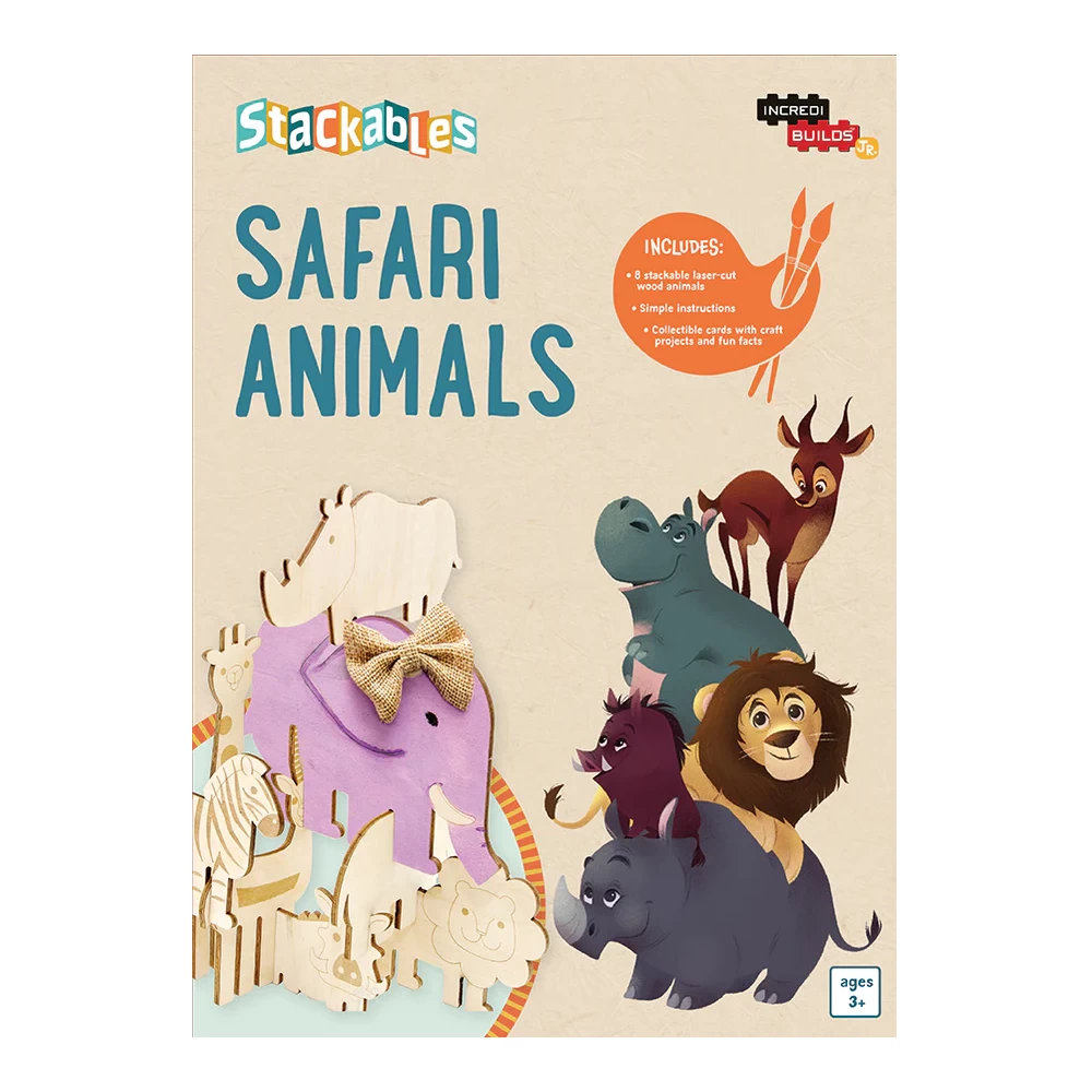 IncrediBuilds Jr. - Stackables Wooden Safari Animals Puzzle 3 IncrediBuilds Jr. - Stackables Wooden Safari Animals Puzzle